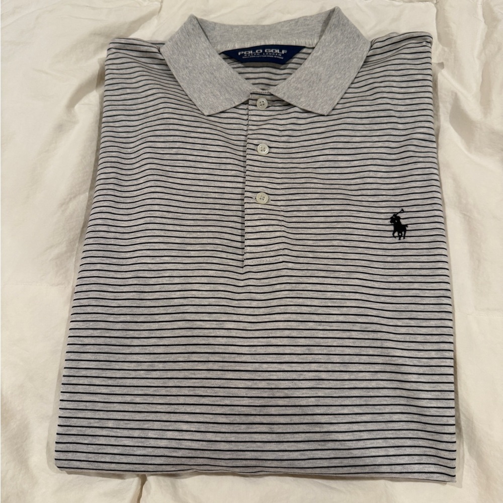 Polo Golf Ralph Lauren Mens Polo Shirt Gray Striped Pima Cotton, Sz Large